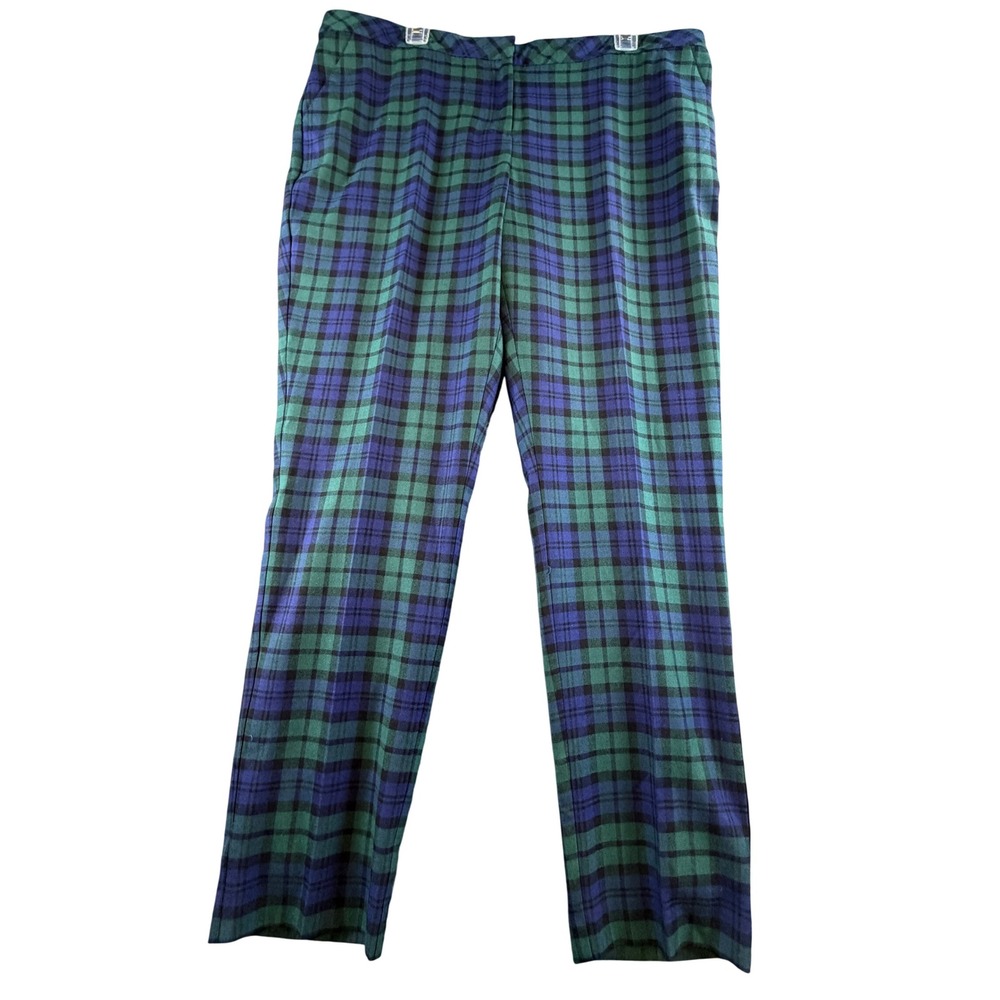 Vineyard Vines Womens Black Watch Plaid Trousers Green Blue Tartan Pants 16